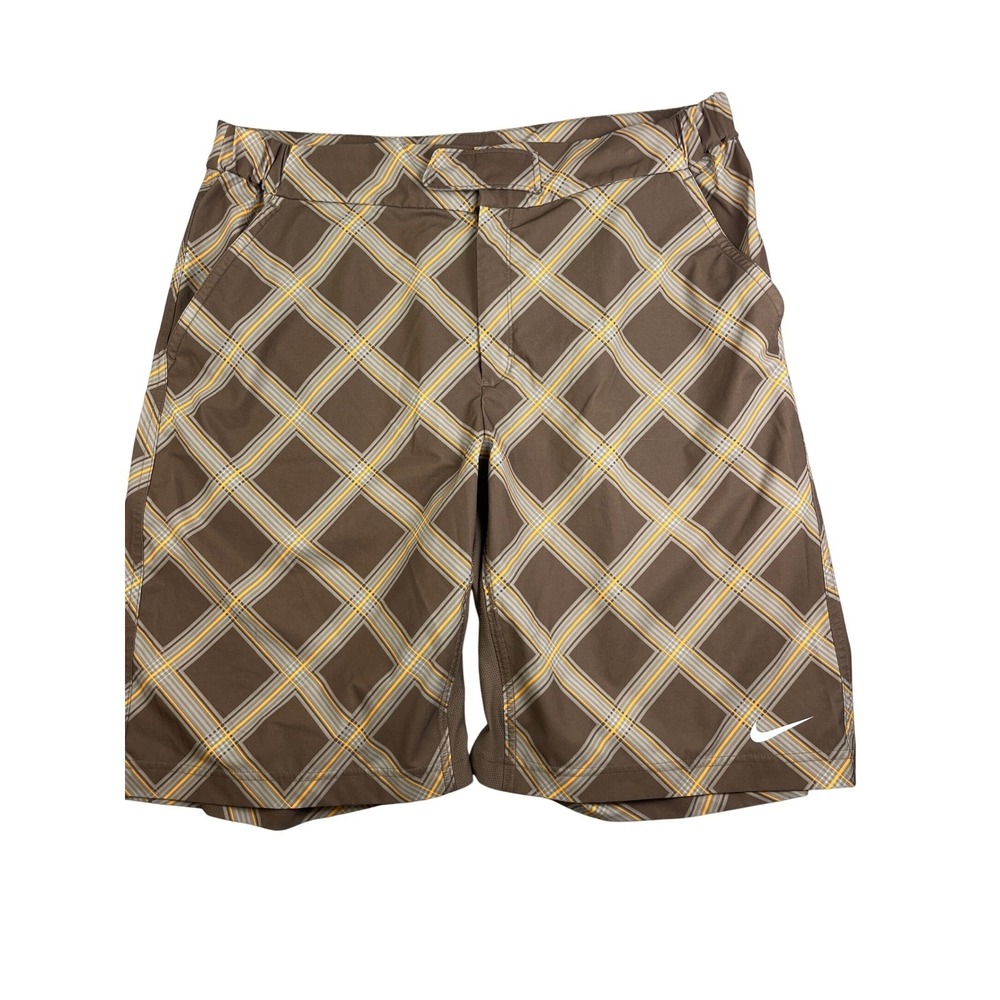 Nike Dri-FIT Board Shorts Mens XL Brown Yellow Plaid Surf Swim Trunks 5052